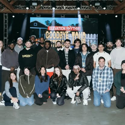 Group gathered onstage at an Elevation Rhythm event